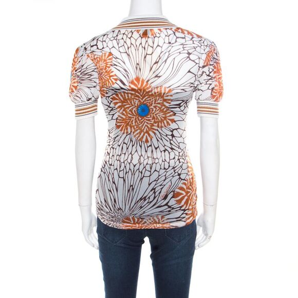 Class by Roberto Cavalli Off White Floral Printed Sheer Ribbed Trim Top M - Picture 3 of 4